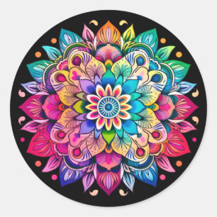 Rainbow Mandala / Flower Design Classic Round Sticker