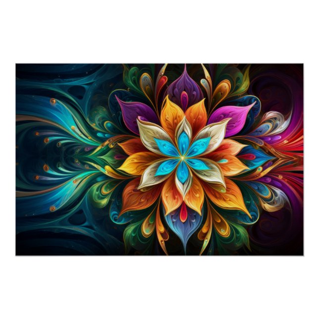 Rainbow Mandala Flower  Poster (Front)