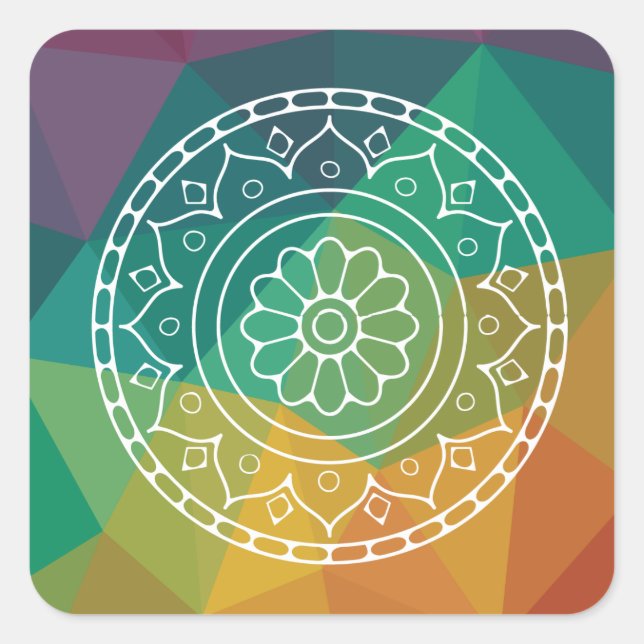 Rainbow mandala geometric sticker. square sticker (Front)