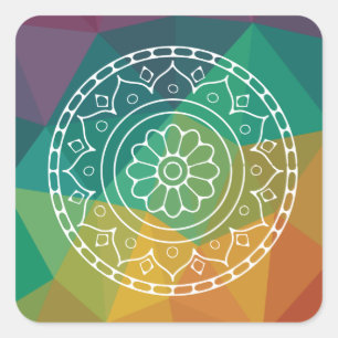 Rainbow mandala geometric sticker. square sticker