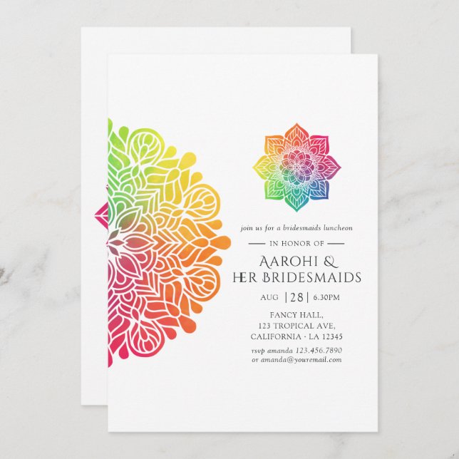 Rainbow Mandala Indian Bridesmaids Luncheon Invitation (Front/Back)
