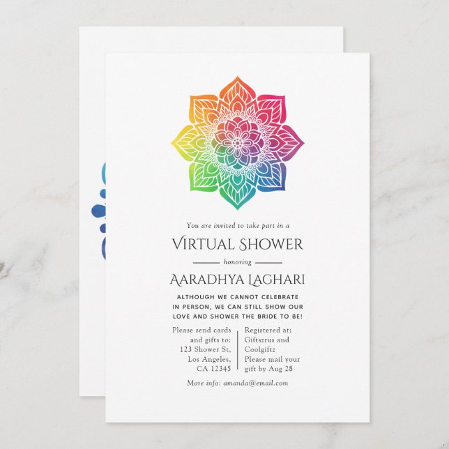 Rainbow Mandala Indian Virtual Shower Invitation (Front/Back)