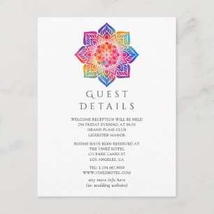 Rainbow Mandala Indian Wedding Guest Details Enclosure Card
