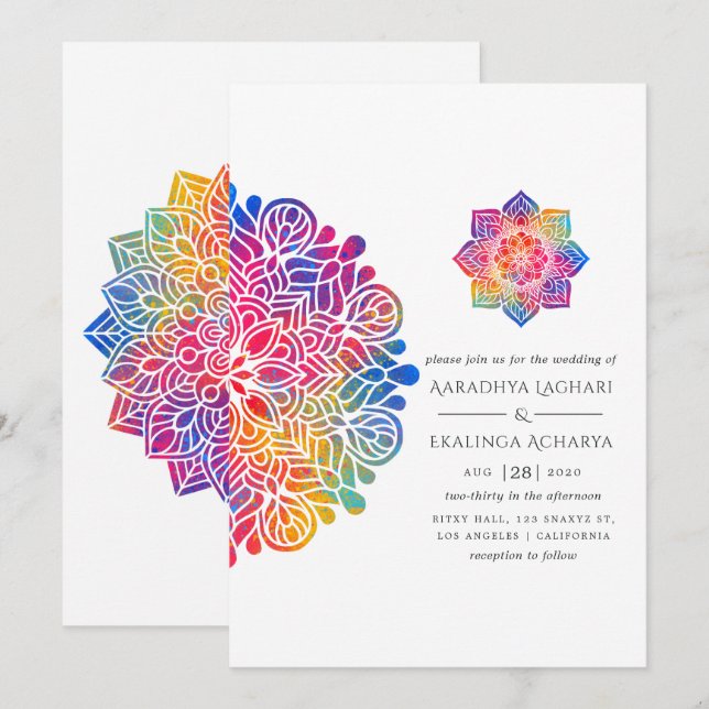 Rainbow Mandala Indian Wedding Invitation (Front/Back)