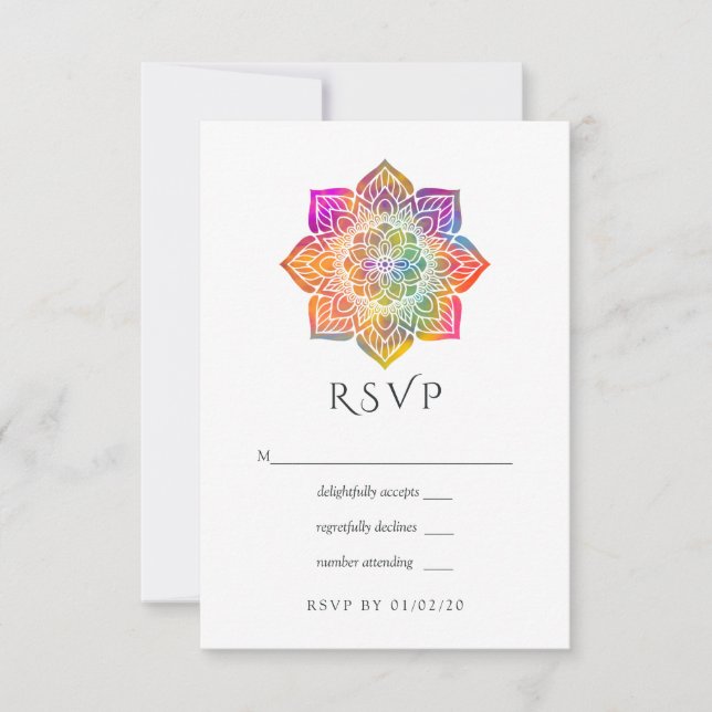 Rainbow Mandala Indian Wedding RSVP Card (Front)