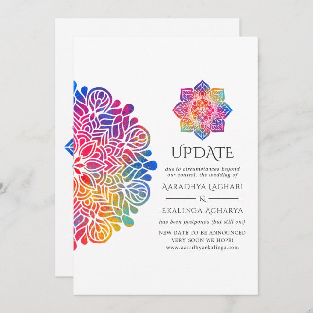 Rainbow Mandala Indian Wedding Update Invitation (Front/Back)