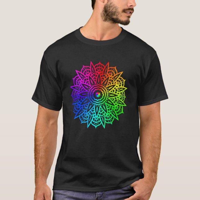 Rainbow Mandala Lotus Flower Sacred Geometry Yoga  T-Shirt (Front)