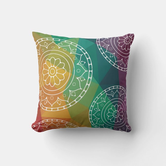 Rainbow mandala low poly modern ombre design cushion (Front)