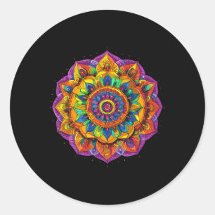 Rainbow Mandala Meditation Pattern Classic Round Sticker