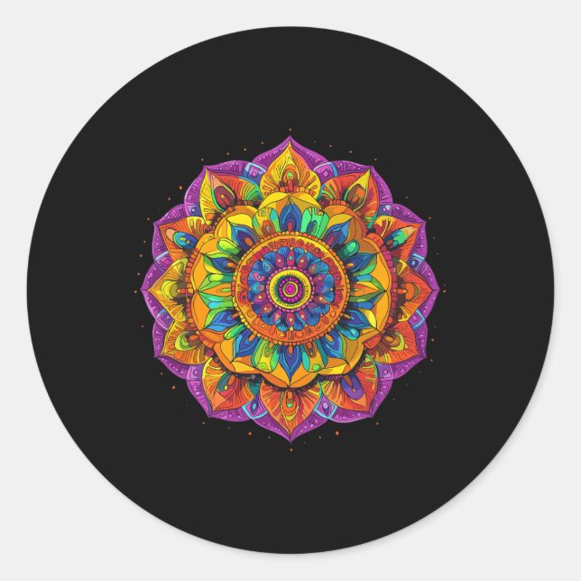 Rainbow Mandala Meditation Pattern  Classic Round Sticker (Front)