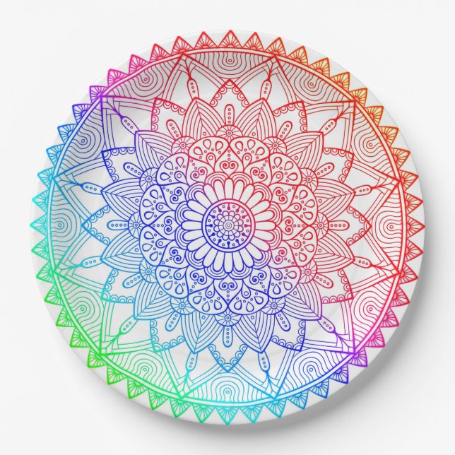Rainbow Mandala Paper Plate (Front)