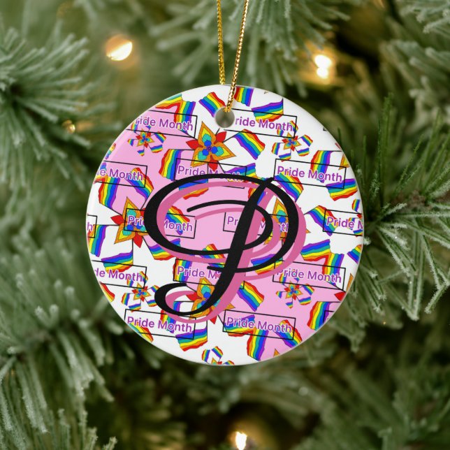 Rainbow Mandala Pride Monogram - Vibrant Geometric Ceramic Ornament (Tree)