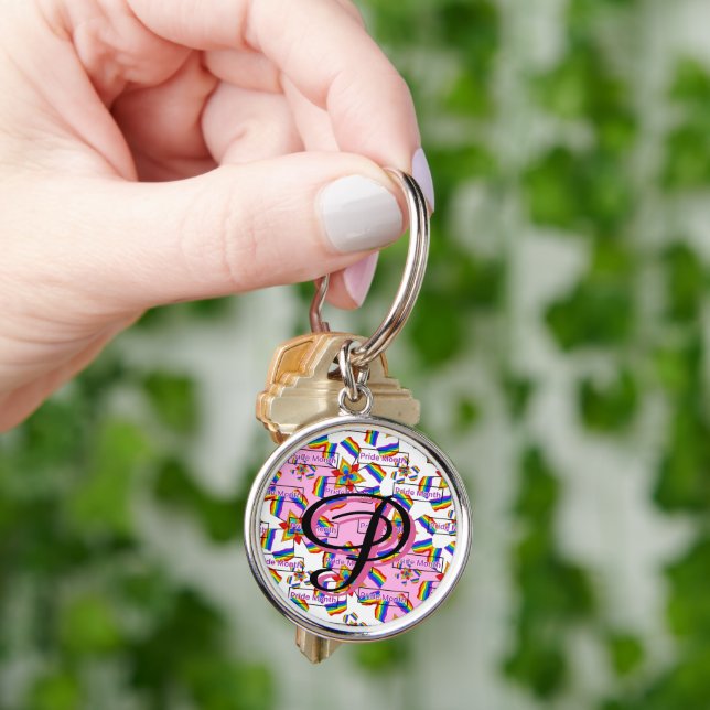 Rainbow Mandala Pride Monogram - Vibrant Geometric Key Ring (Hand)
