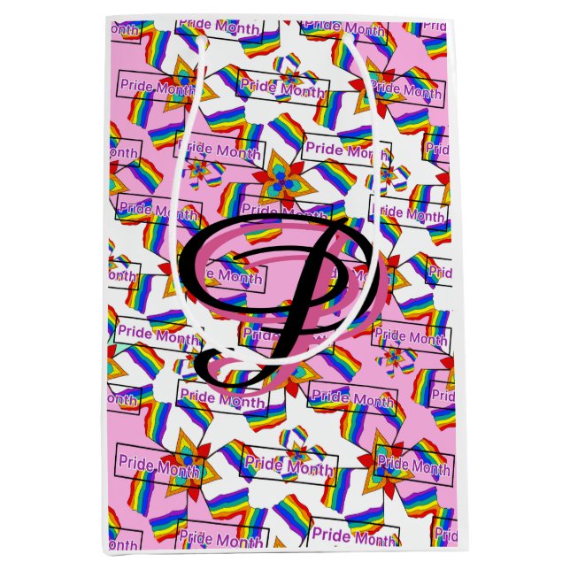 Rainbow Mandala Pride Monogram - Vibrant Geometric Medium Gift Bag (Front)