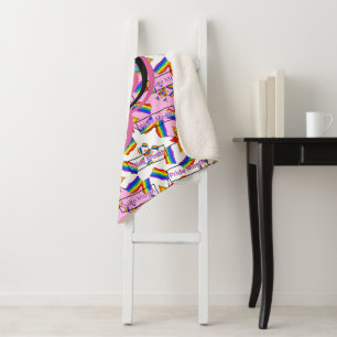 Rainbow Mandala Pride Monogram - Vibrant Geometric Sherpa Blanket