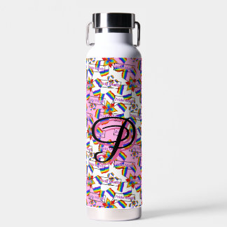Rainbow Mandala Pride Monogram - Vibrant Geometric Water Bottle