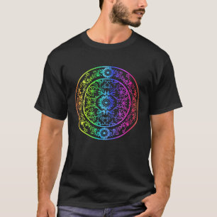 Rainbow Mandala Rosette Flower Geometry Yoga Vibe T-Shirt