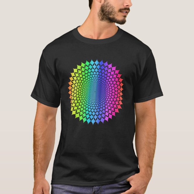Rainbow Mandala Rosette Pattern Geometry Yoga Vibe T-Shirt (Front)