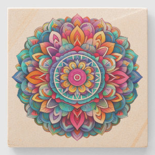Rainbow Mandala  Stone Coaster