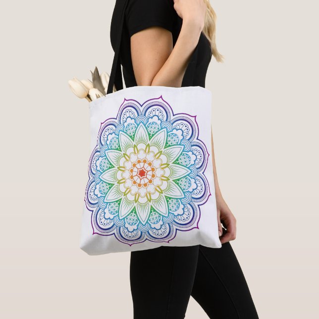 Rainbow mandala tote bag (Close Up)