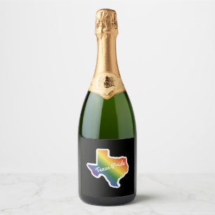 Rainbow Map of Texas Design for proud LGBT+ Texan Sparkling Wine Label