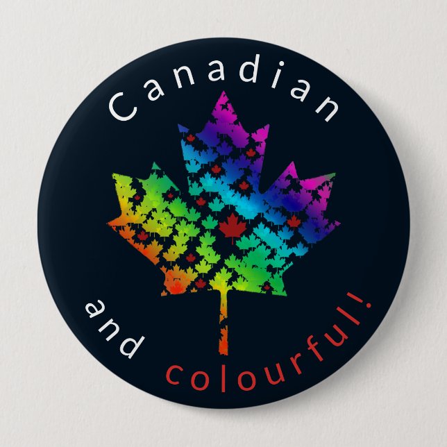 Rainbow Maple Leaf Mosaic Colourful Canada 10 Cm Round Badge (Front)