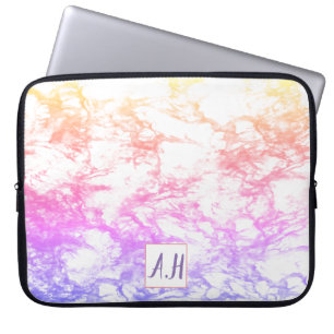 Rainbow Marble Ombre Initials Laptop Sleeve