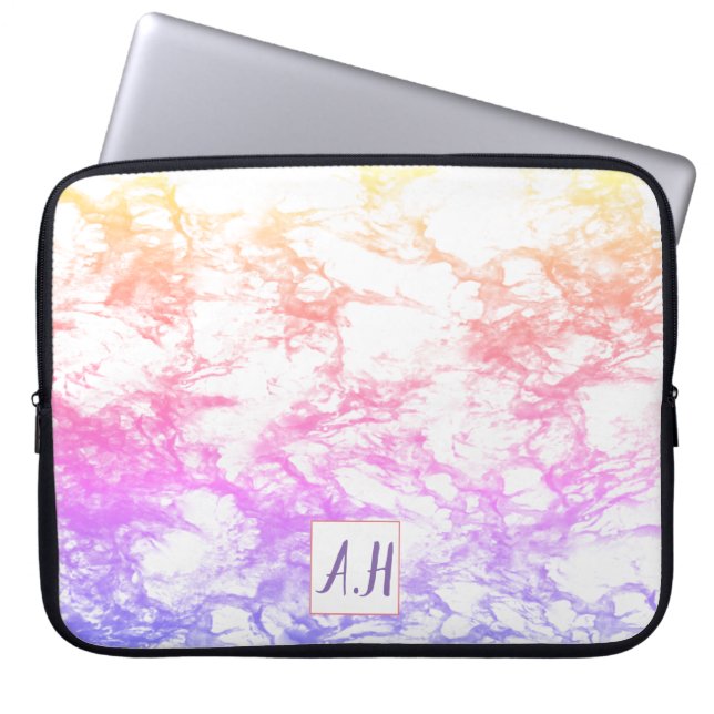 Rainbow Marble Ombre Initials Laptop Sleeve (Front)
