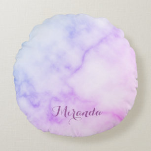 Rainbow Marble Pattern with Personalised Name Round Cushion