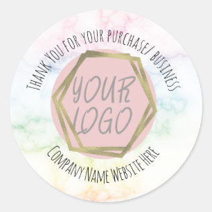 Rainbow Marble Thank You Business Logo    Classic Round Sticker