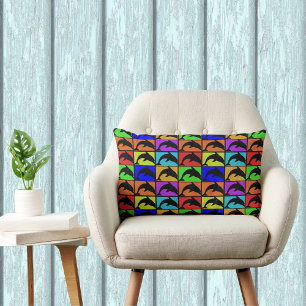Rainbow Matrix of Dolphins Lumbar Cushion