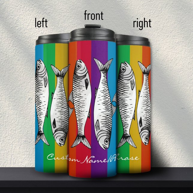 Rainbow Maximalist Sardine Art Custom Name  Thermal Tumbler (Creator Uploaded)