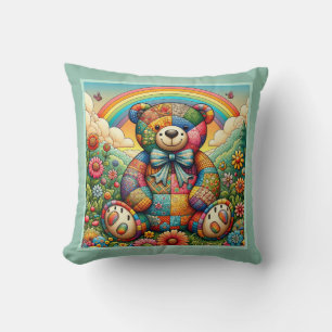 Rainbow Meadow Patchwork Bear Cushion