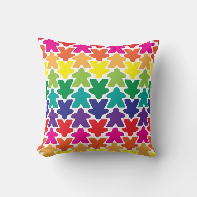 Rainbow Meeple Throw Pillow (Front)
