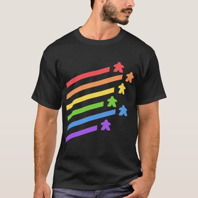 Rainbow Meeples Board Games T-Shirt (Front)