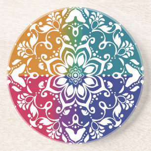 Rainbow Mehndi Pattern Sandstone Coaster