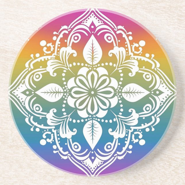 Rainbow Mehndi Pattern Sandstone Coaster (Front)