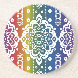 Rainbow Mehndi Pattern Sandstone Coaster