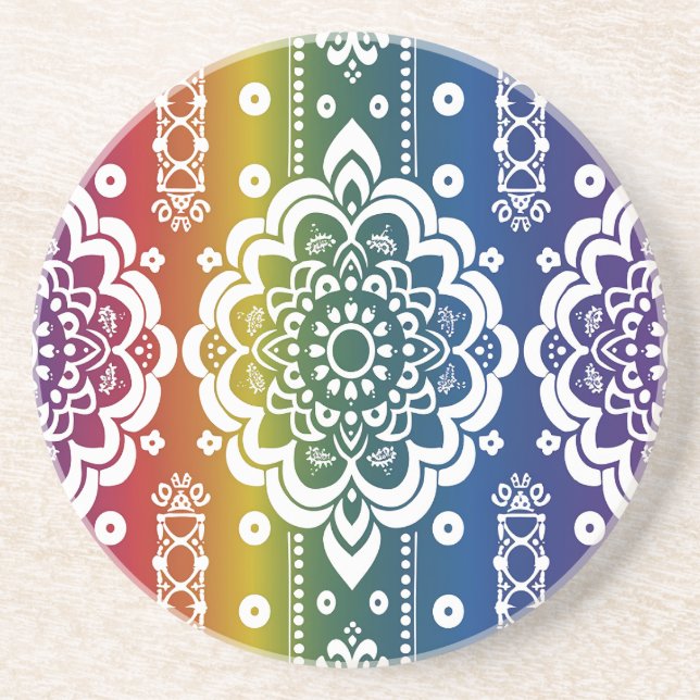 Rainbow Mehndi Pattern Sandstone Coaster (Front)