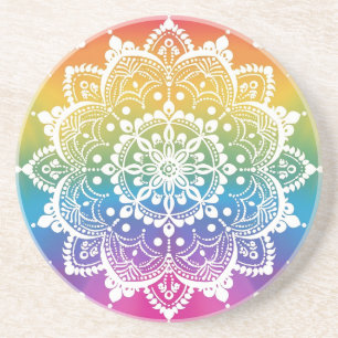 Rainbow Mehndi Pattern Sandstone Coaster