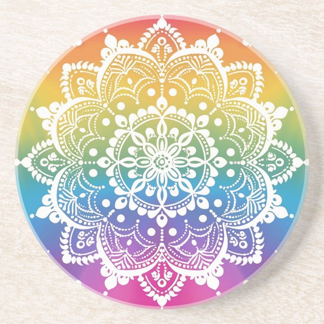 Rainbow Mehndi Pattern Sandstone Coaster (Front)