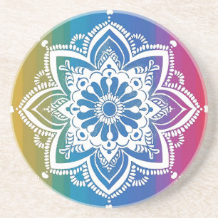 Rainbow Mehndi Pattern Sandstone Coaster