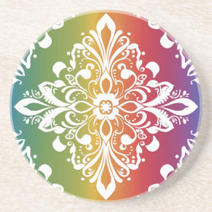 Rainbow Mehndi Pattern Sandstone Coaster