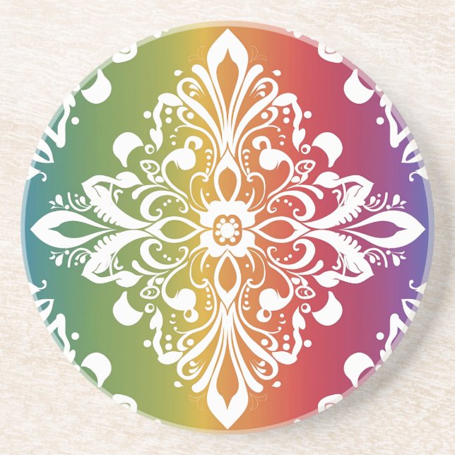 Rainbow Mehndi Pattern Sandstone Coaster (Front)