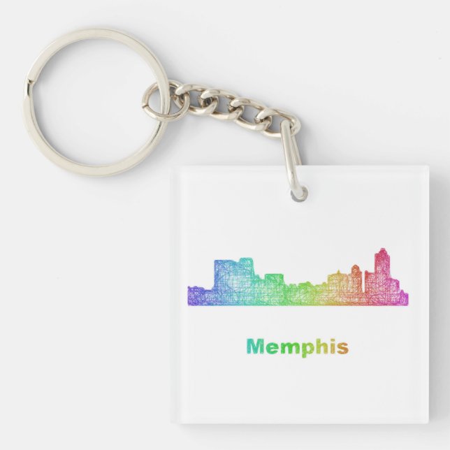 Rainbow Memphis skyline Key Ring (Front)