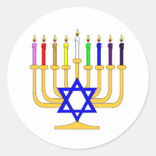Rainbow Menorah Classic Round Sticker