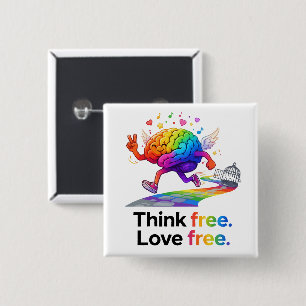 Rainbow Mental Health Freedom Brain Illustration 15 Cm Square Badge