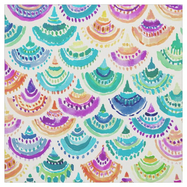 RAINBOW MERMACITA Colourful Mermaid Scallop Fabric (Swatch)