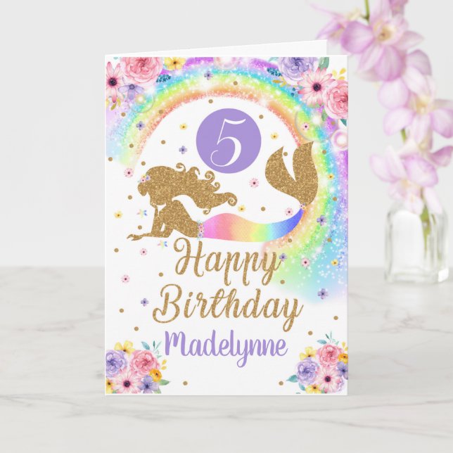 Rainbow Mermaid Birthday Card (Orchid)