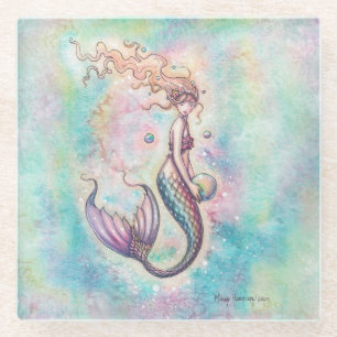 Rainbow Mermaid Fantasy Art by Molly Harrison Glass Coaster